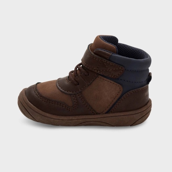 🎲 Surprize by Stride Rite Baby Quillo Boots Brown Navy Blue Sz 4M machine wash - Picture 2 of 9